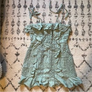 Elegant Lace Ruffle Dress in Mint Green